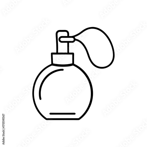 Outline drawing of a perfume atomizer bottle on transparent background silhouette