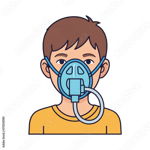 Child Wearing Medical Oxygen Mask Illustration