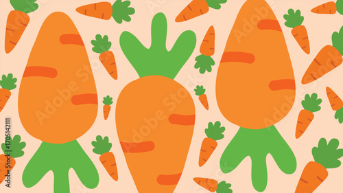 Playful seamless carrot pattern in bright orange and green colors