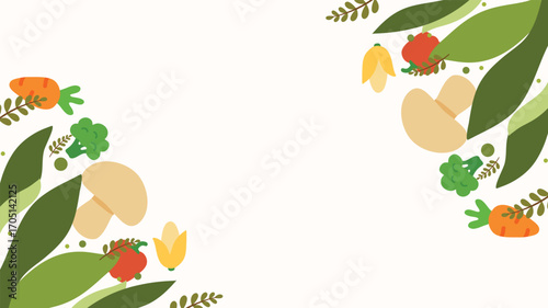 Minimal frame design decorated with carrots mushrooms vegetables and leaves