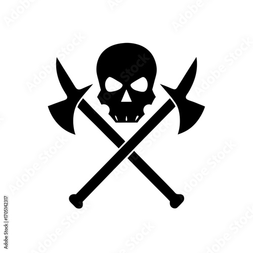 Skull and crossed axes black illustration on transparent background silhouette