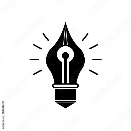 Pen nib lightbulb creative idea concept on transparent background silhouette