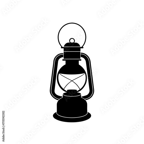Illustration of a vintage black lantern on transparent background silhouette