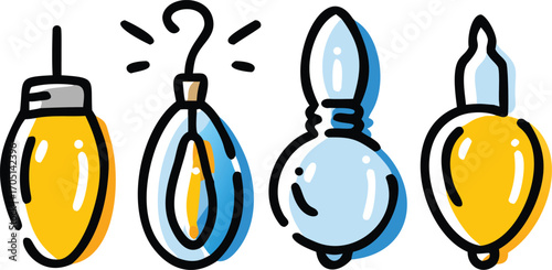 Yellow and blue light bulbs with black outlines illumination
