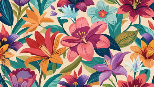Vibrant tropical floral arrangement with diverse colorful blooms and lush foliage tropical flowers