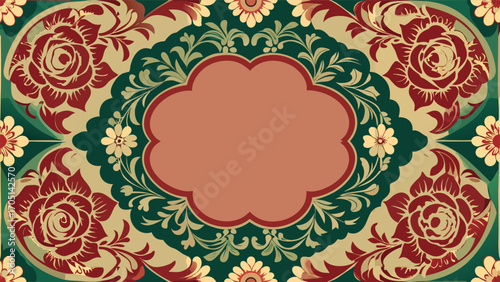 Ornate floral pattern with roses and swirling leaves in deep red and gold vector