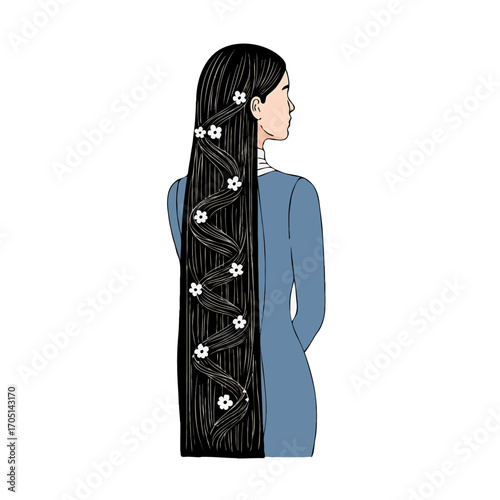 Vector Illustration of Beautiful Hairdo Seen from Behind for Advertising and Promotion