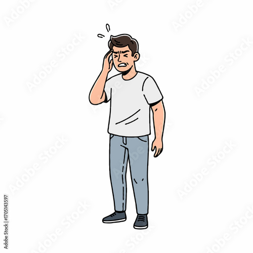 Man with Headache Holding Head in Pain Expression