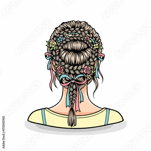 Vector Illustration of Beautiful Hairdo Seen from Behind for Advertising and Promotion