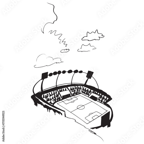 Sketch of a Lively Stadium Under a Cloudy Sky a Black and White Line Art Composition for Sport and Architecture Enthusiasts