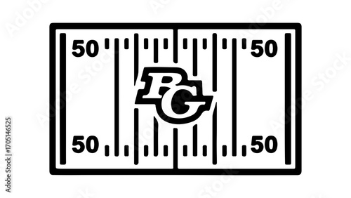 Football field with university logo and yard lines with transparent background