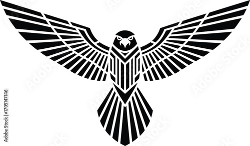 Black geometric eagle with spread wings bird