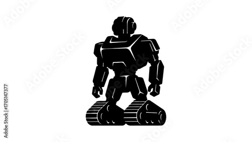 Futuristic robot with tracks with transparent background