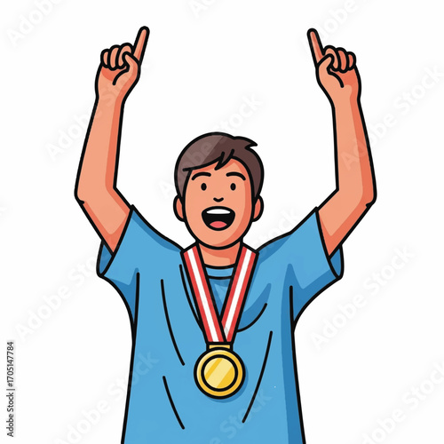 Celebrating Victory with Medal and Excitement