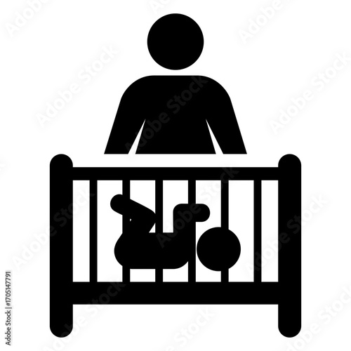 Icono símbolo madre y bebé en cuna