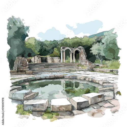 Butrint. Butrint watercolor vector illustration