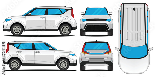 SUV car vector. Car mockup soul vector isolated on white background. With side, front, rear, top views