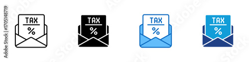 Tax Letter Multiple Style Icon Design Vector - Envelope with tax letter and percentage, symbolizing taxation, invoice, or financial notice