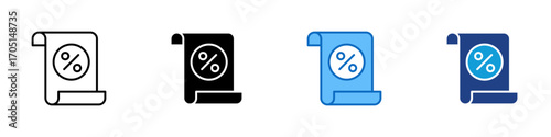 Bill Rate Multiple Style Icon Design Vector - Paper bill with percentage symbol, symbolizing invoice discount, tax rate, or billing offer