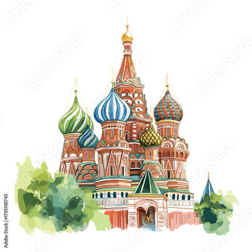 Saint Basils Cathedral. Saint Basils Cathedral watercolor vector illustration