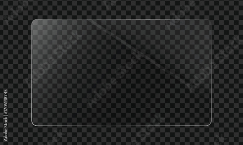 Transparent glass rectangle panel mockup with glossy reflection design.