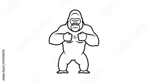 Gorilla posing with fists with transparent background