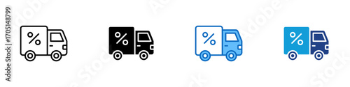 Delivery Rate Multiple Style Icon Design Vector - Truck with percentage sign, symbolizing delivery rate, shipping discount, or logistics offer