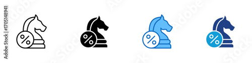 Risk Rate Multiple Style Icon Design Vector - Chess knight with percentage, symbolizing financial risk, strategy, or credit risk