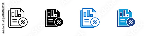 Report Interest Multiple Style Icon Design Vector - Document with bar chart and percentage sign, representing interest report, finance, or loan summary