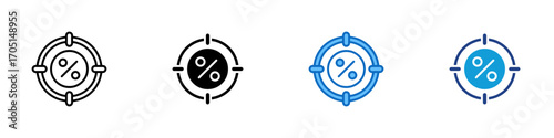 Target Rate Multiple Style Icon Design Vector - Percentage inside target, symbolizing focus on interest rate, discount target, or goal achievement