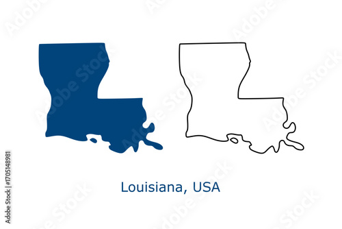 Louisiana map set. Louisiana USA map vector. Louisiana navy and outline map on white background