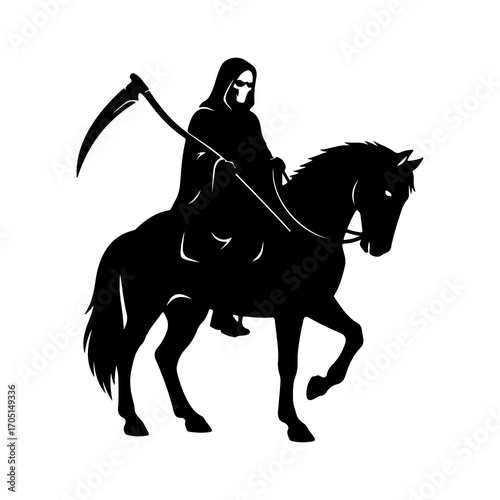 Grim reaper riding a horse with transparent background