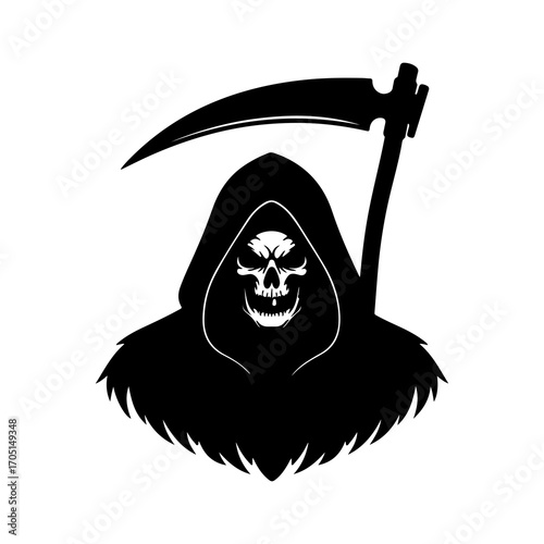 Grim reaper with scythe with transparent background