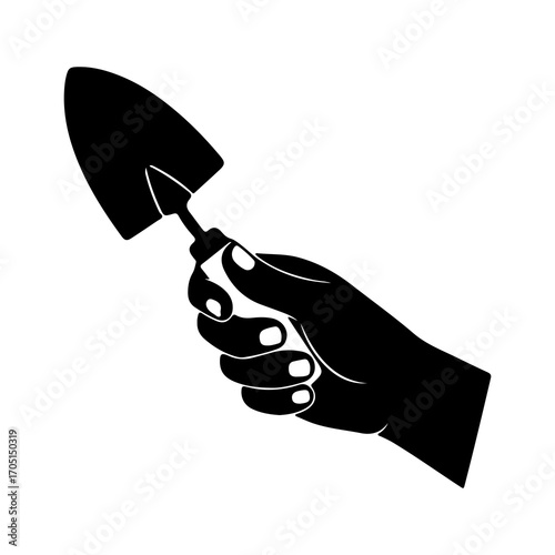 Hand holding trowel with transparent background