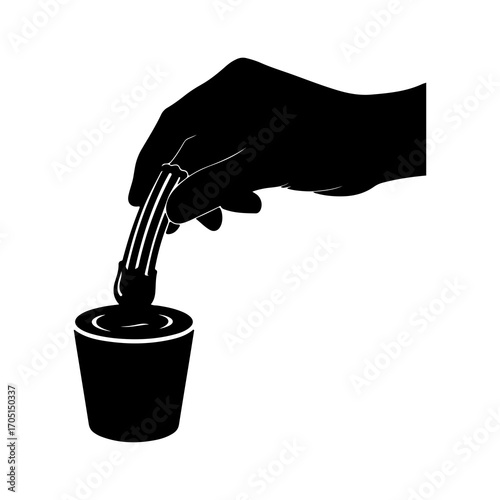 Hand planting seedling in pot with transparent background