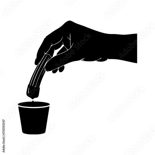 Hand pouring liquid into cup with transparent background