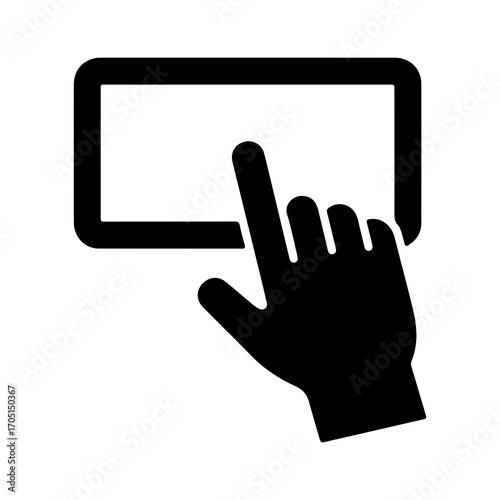 Hand touching screen with transparent background