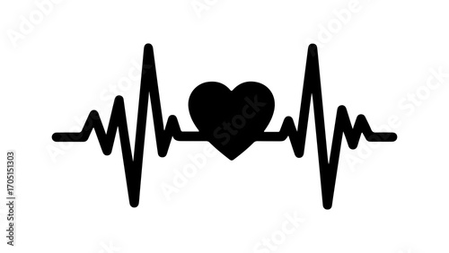 Heartbeat line with heart and transparent background