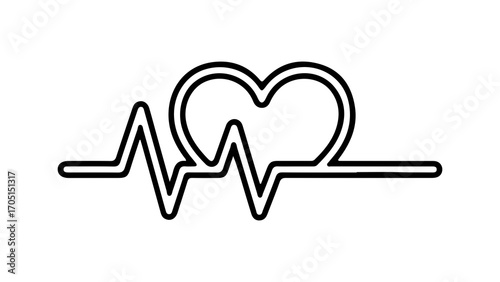 Heartbeat line with heart shape with transparent background
