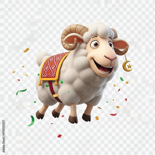 Cartoon Sheep with Horns Celebrating Festivities