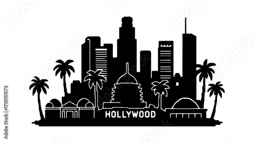 Hollywood skyline silhouette with palm trees