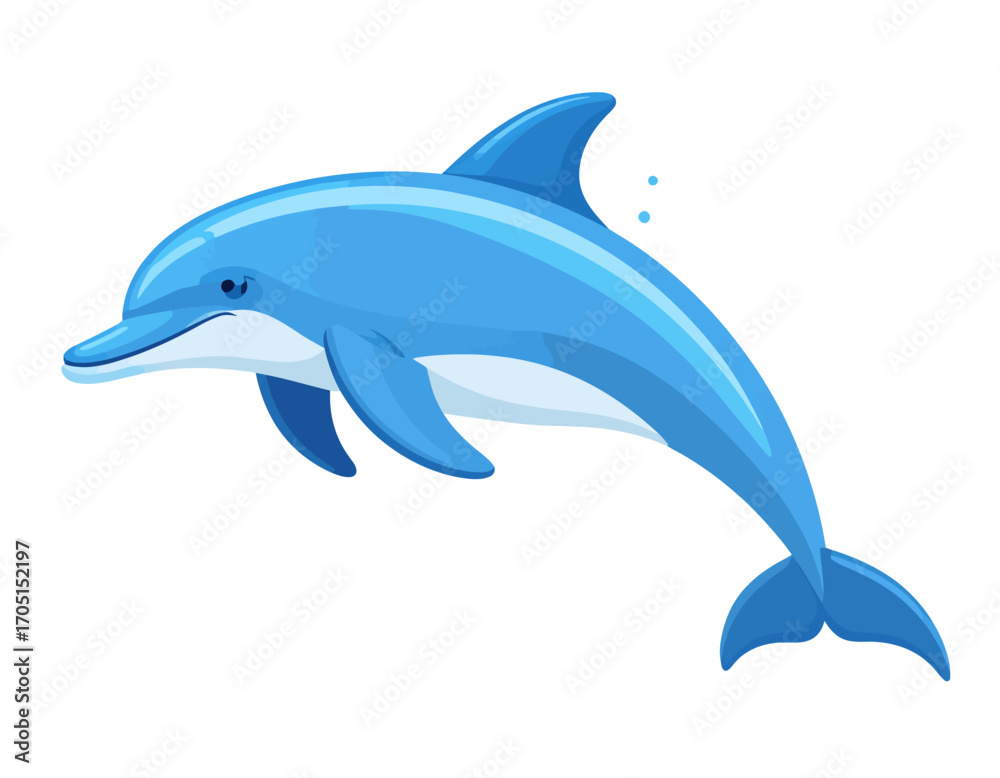 Fototapeta premium Vibrant blue dolphin illustration leaping. Isolated, transparent background, backgroundless, this marine graphic is perfect for diverse design projects