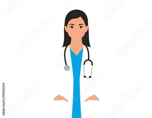 Female doctor, professional healthcare, medical uniform, stethoscope.
