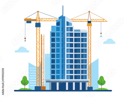 Vector Illustration of a Building Under Construction with Cranes - Isolated on Transparent Background, Backgroundless - firefly_u5w011_via_RJ_Firefly_Auto