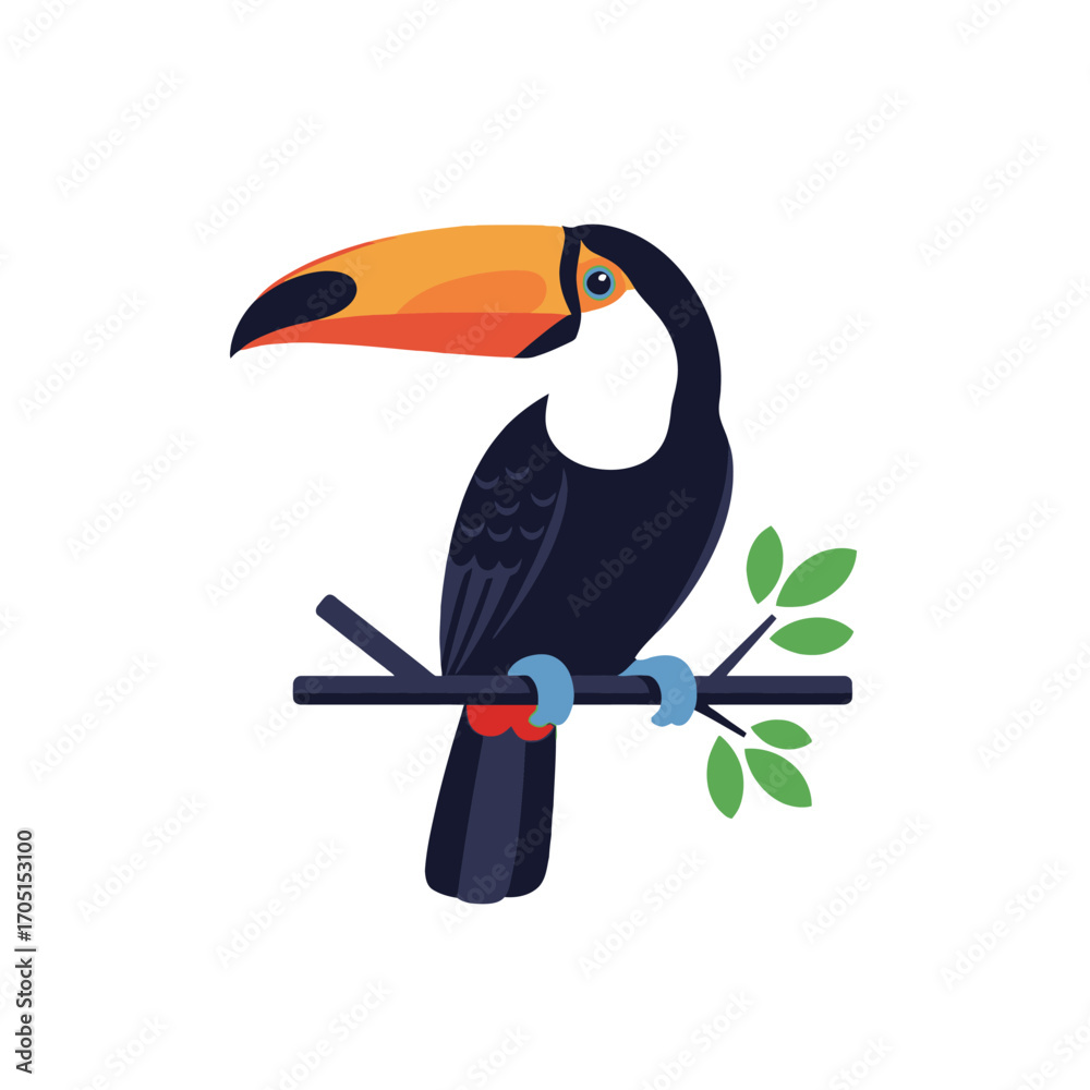 Fototapeta premium Tropical Toucan Illustration A Vibrant Bird Perched on a Branch
