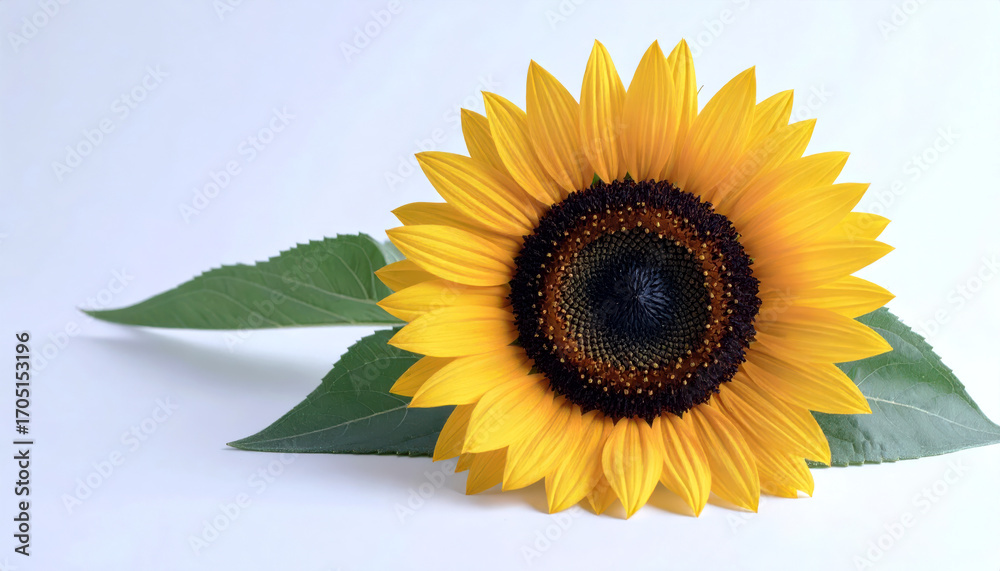 Obraz premium Gorgeous Close-up of a Sunflower with Wide Green Leaves