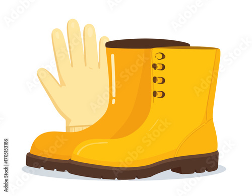 Yellow Safety Boots and Work Gloves for Protection