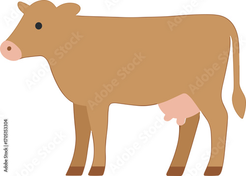 Simple Flat Style Cute Brown Dairy Cow Farm Animal Illustration