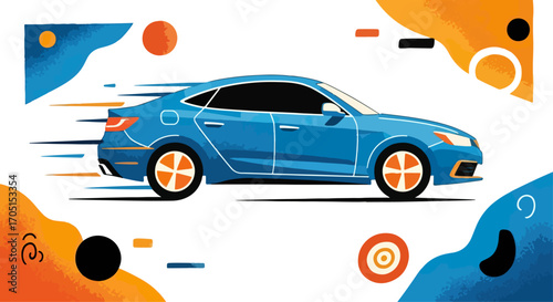 Blue car moving fast