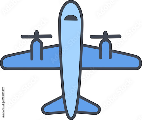 Cute Outline Airplane Icon with Blue Color Aviation and Travel Illustration